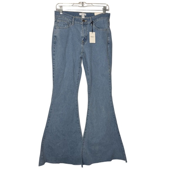 Forever 21 Flare Wide Leg Jeans Blue High Rise Size 28 Raw Hem NWT Denim - Picture 1 of 11